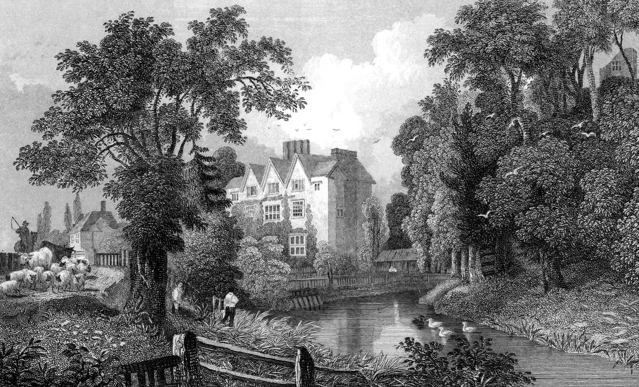 Ongar Kalesi Hendeği ve Kale Evi, Essex, Henry Wallis tarafından oyulmuş, 1832 by William Henry Bartlett