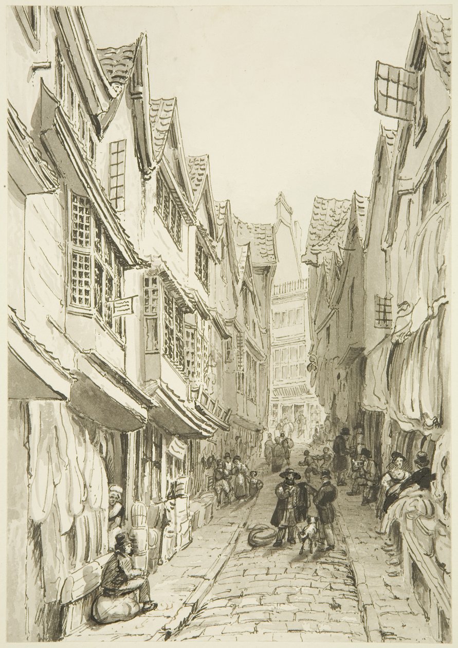 The Pithay (kağıt üzerinde kalem ve mürekkeple yıkama) by William Henry Bartlett