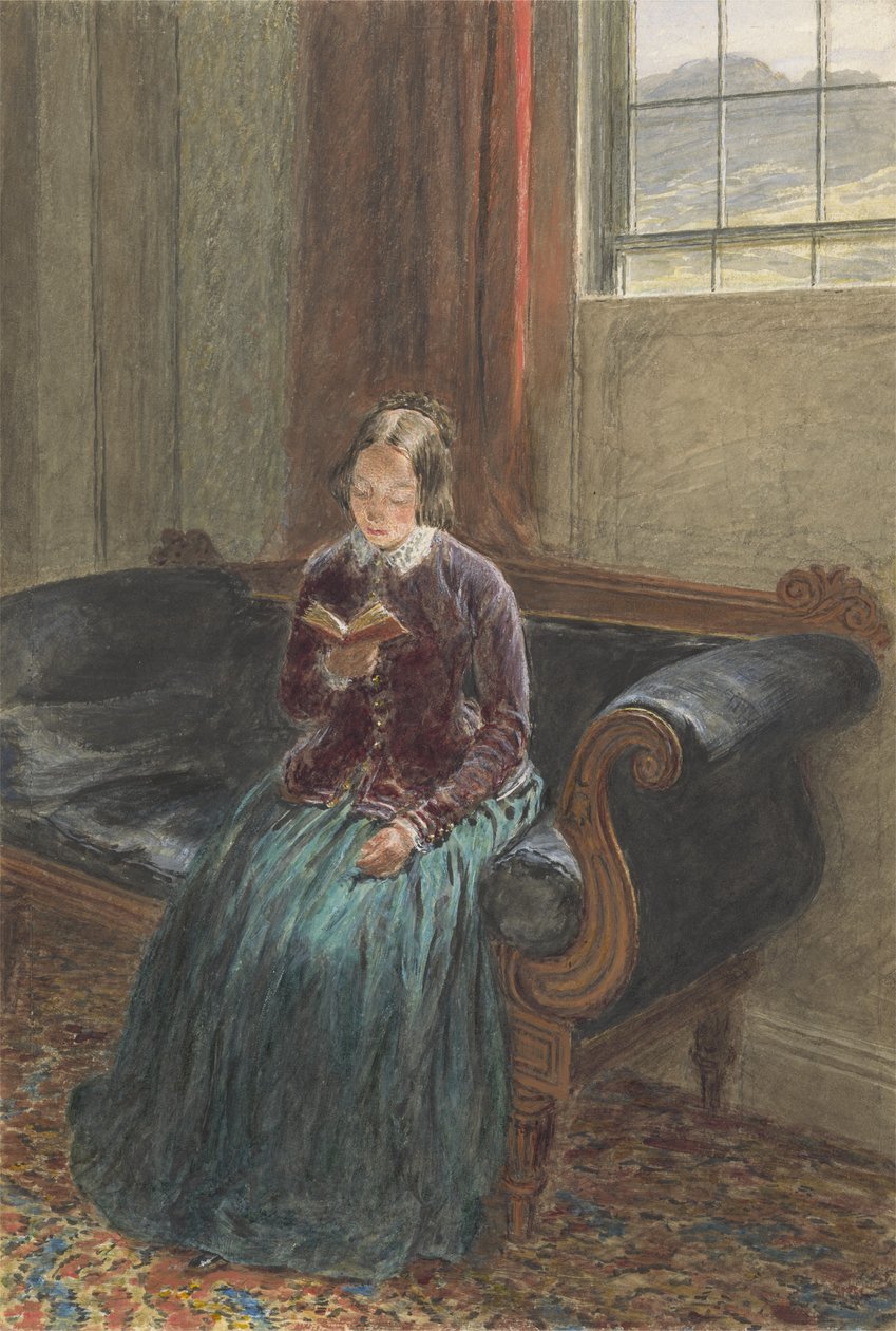 Bayan William Hunt adında bir Lady Reading, c.1835 (kağıt üzerinde grafit üzerine guaj ve wc) by William Henry Hunt