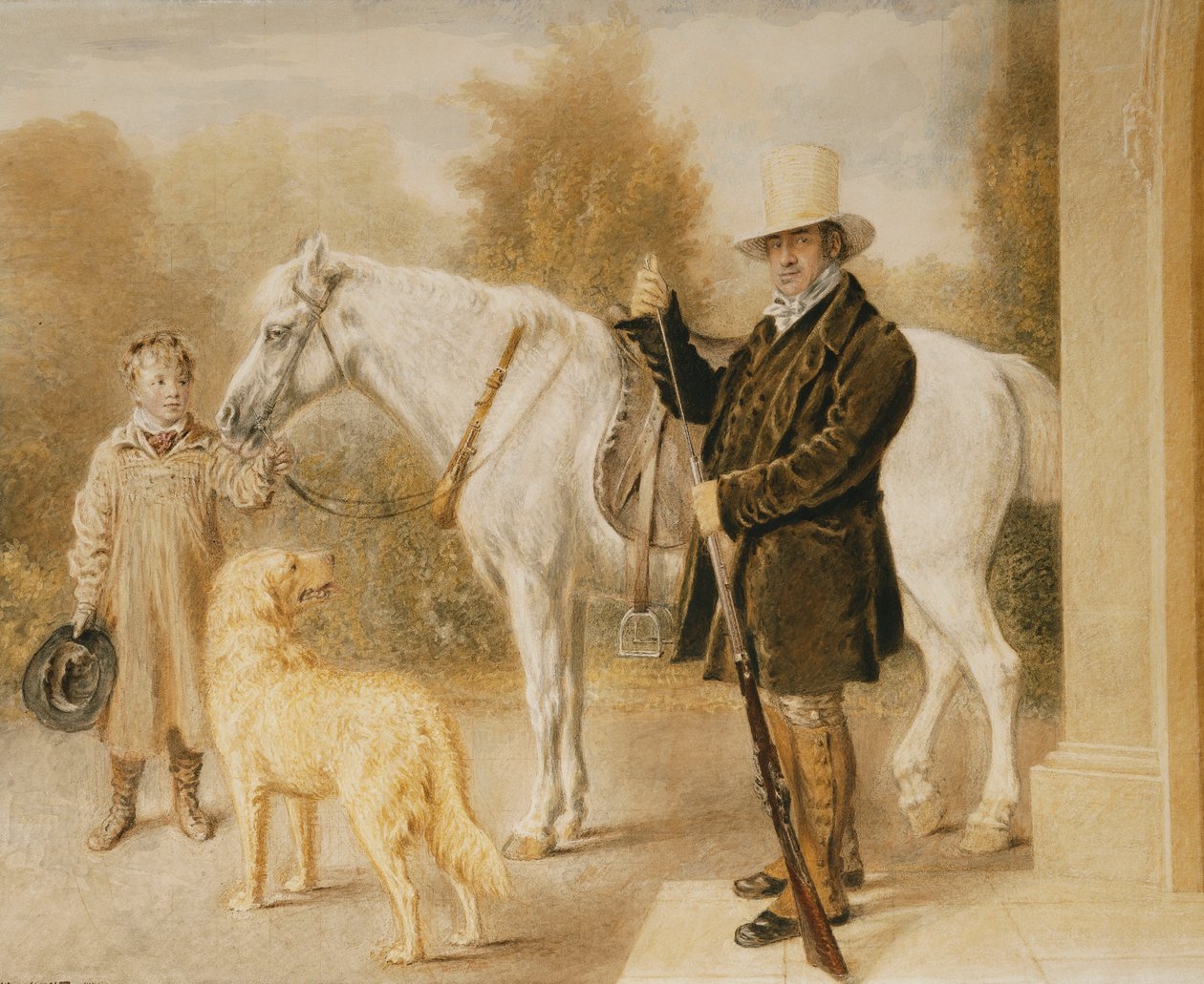 Oğlan, Midilli ve Köpekli Bir Sporcu, 1827 by William Henry Hunt