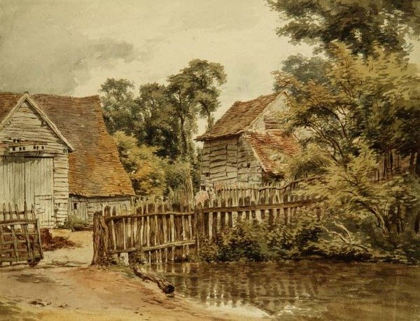 Gölet ile çiftlik (kağıt üzerine suluboya) by William Henry Hunt
