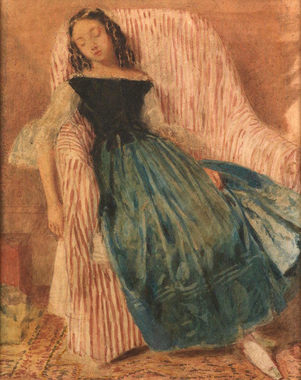 Sandalyede Uyuyan Kız (suluboya ve gövde rengi) by William Henry Hunt