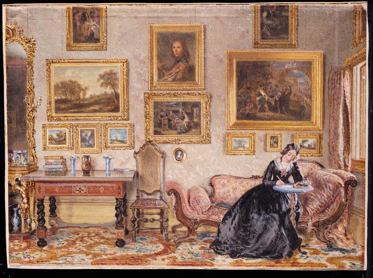 Bir Bayanın Yazı Masasında Olduğu Bir Çizim Odasının İçi by William Henry Hunt