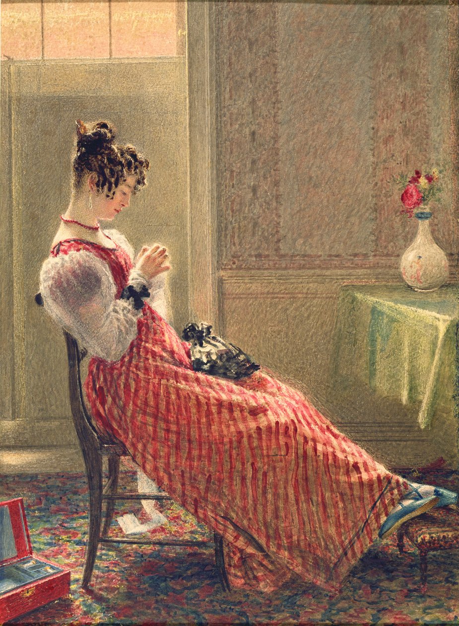 Lady Dikiş, c.1830 (kağıt üzerine suluboya) by William Henry Hunt