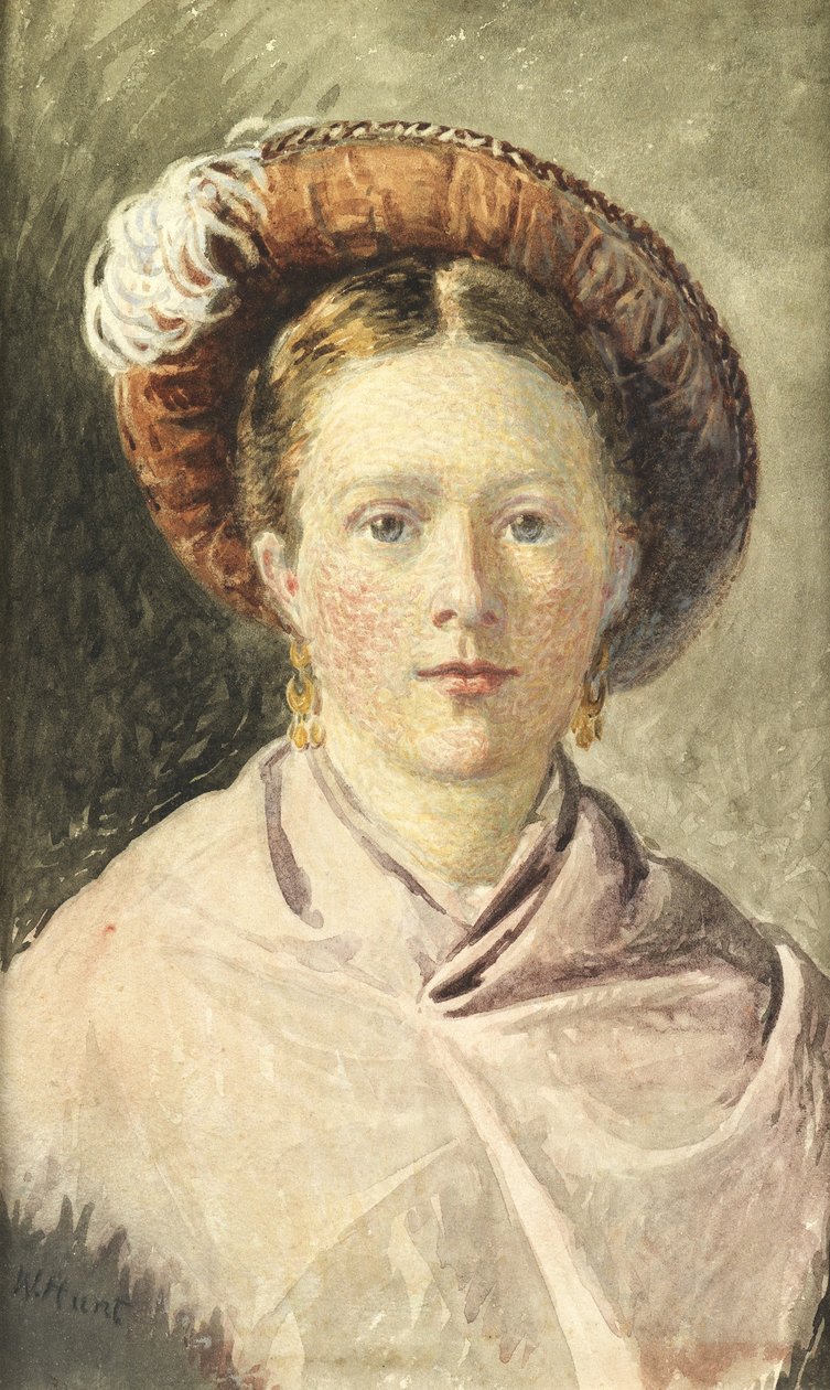 Bayan tüylü şapkalı (kağıt üzerine sulu boya) by William Henry Hunt