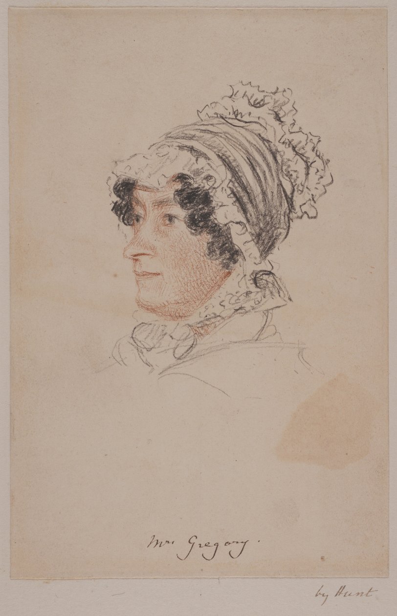 Bayan Hannah Gregory (kağıt üzerinde kırmızı ve gri tebeşir) by William Henry Hunt