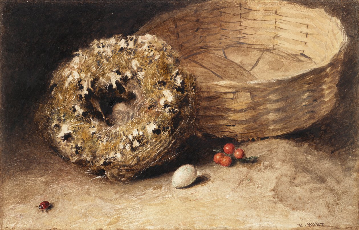Sepet, Yuva, Yumurta, Frenk Üzümü ve Uğur Böceği ile Natürmort by William Henry Hunt