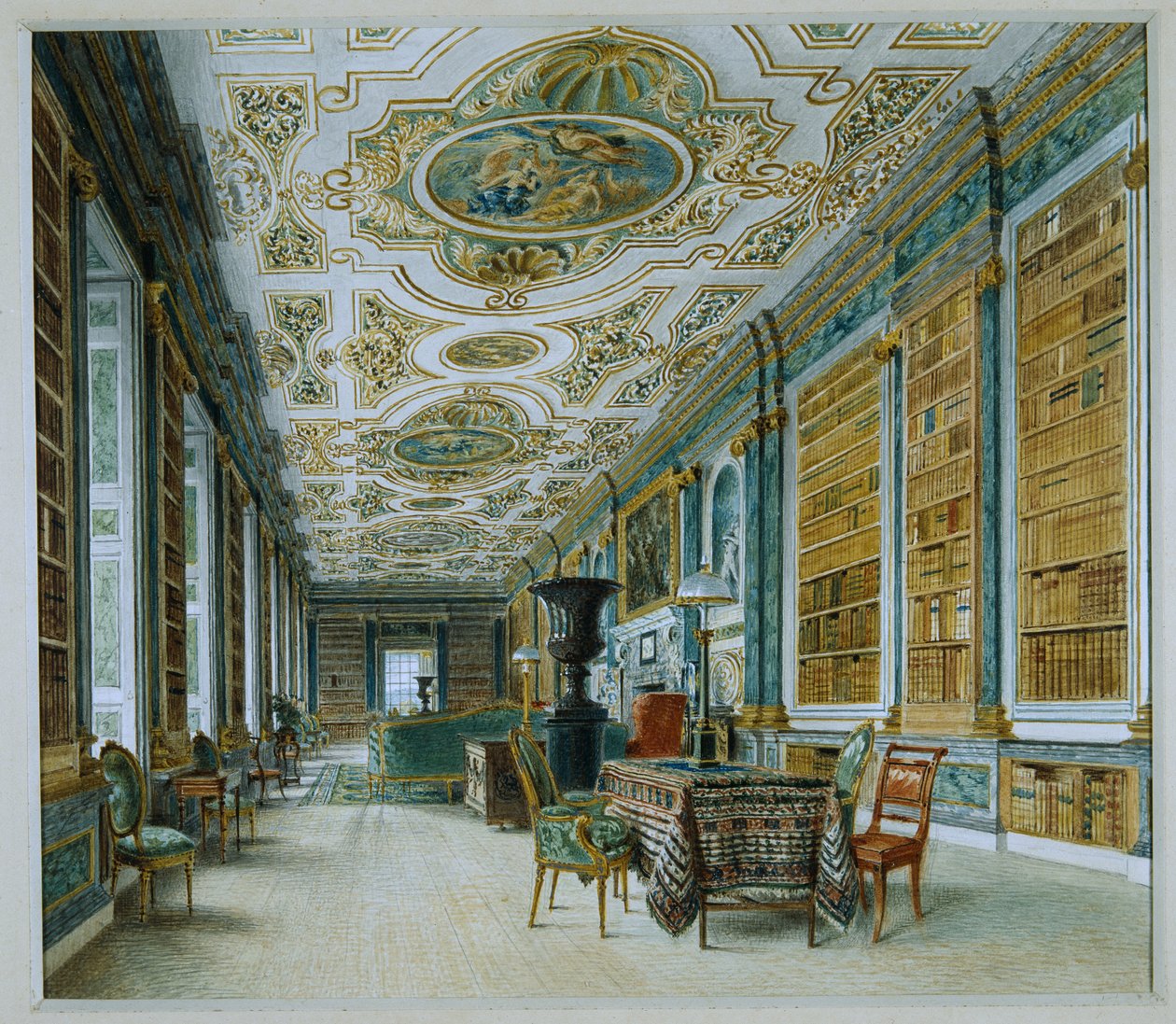 Eski Balo Salonu, şimdi Kütüphane, Chatsworth (kağıt üzerine suluboya) by William Henry Hunt