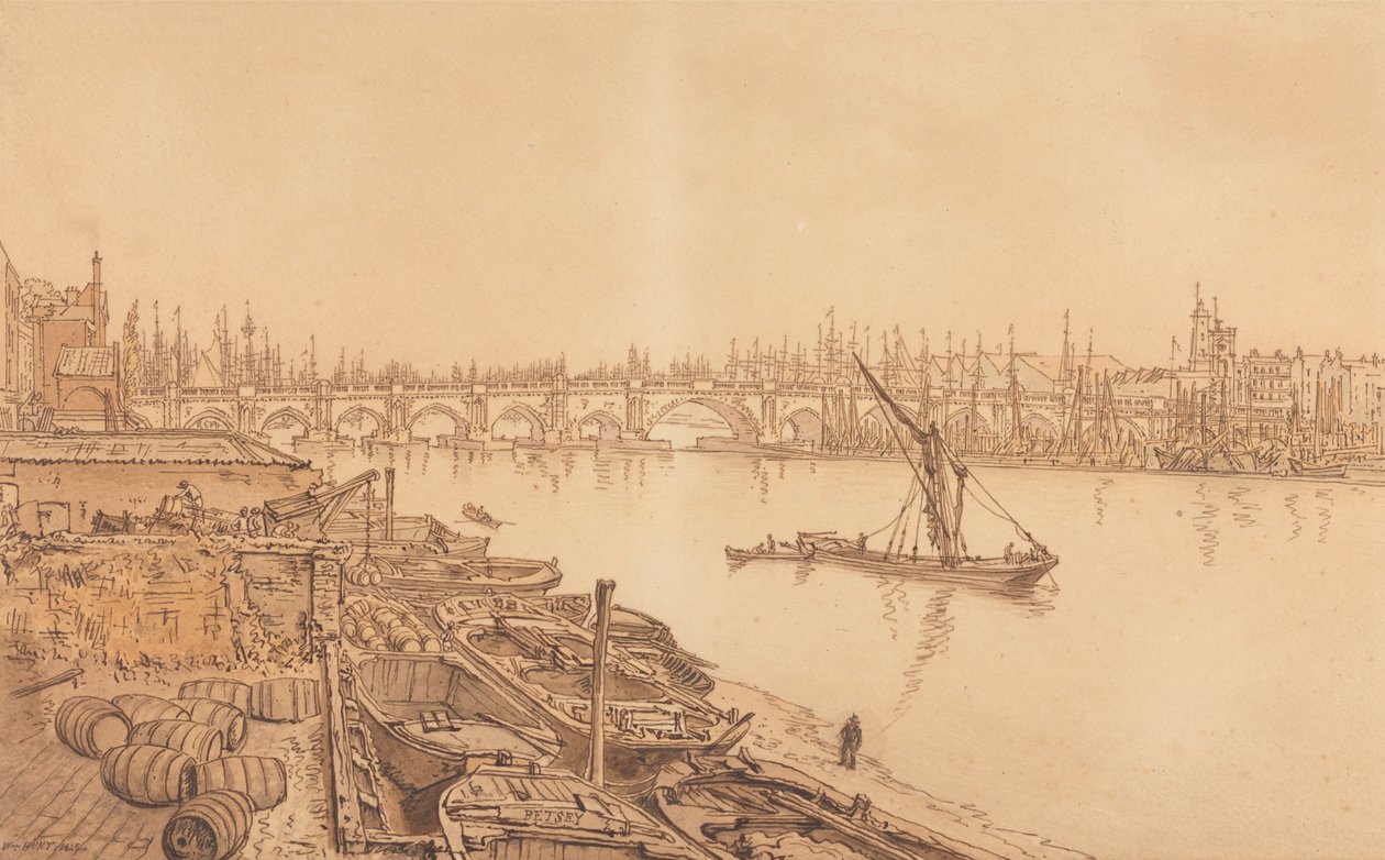 Eski Londra Köprüsü'nün görünümü by William Henry Hunt