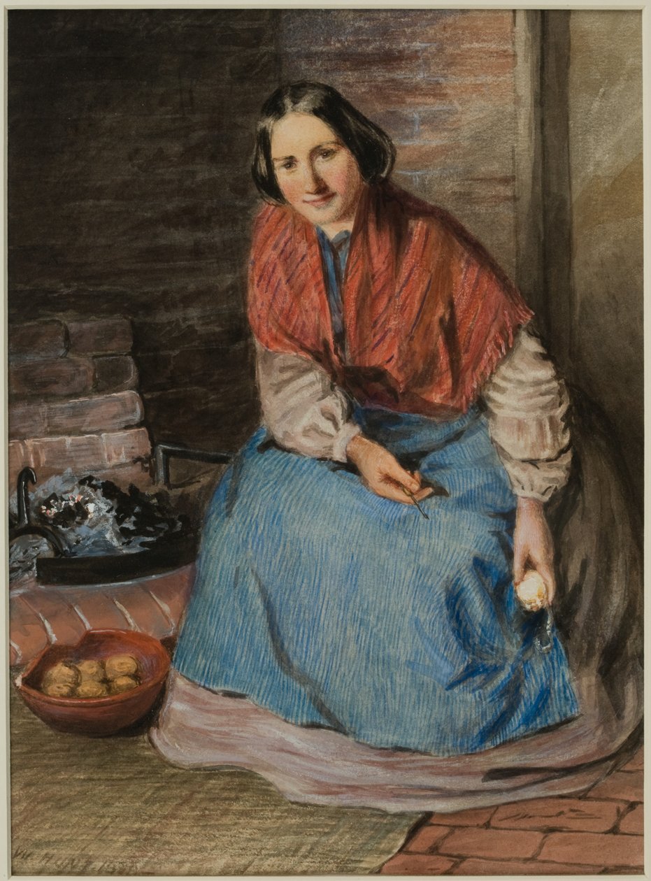 Elmaları Soyan Kadın (kağıt üzerine mürekkep ve sulu boya) by William Henry Hunt