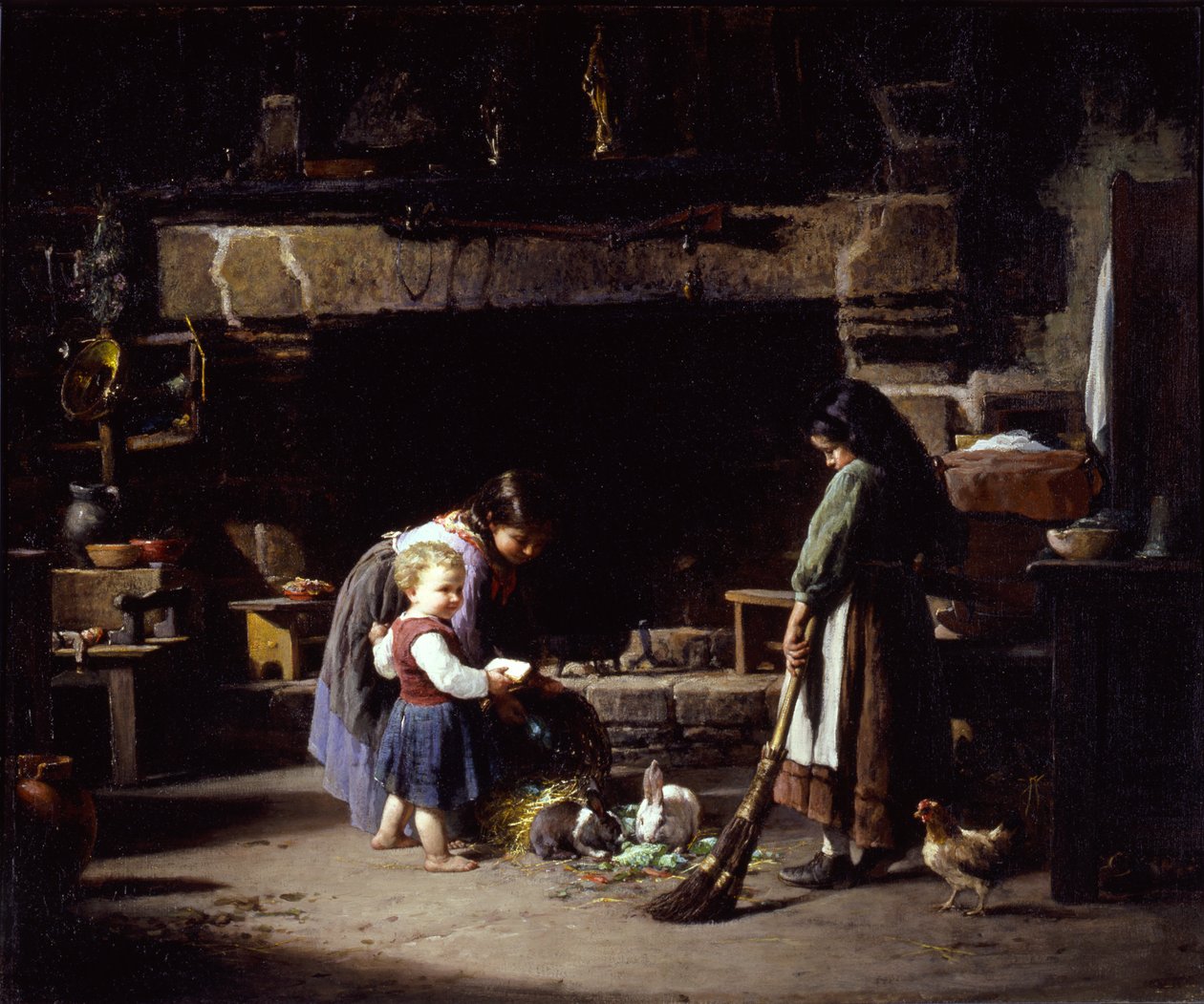 Çiftlik İçi: Tavşanları Besleyen Breton Çocukları, 1878. by William Henry Lippincott