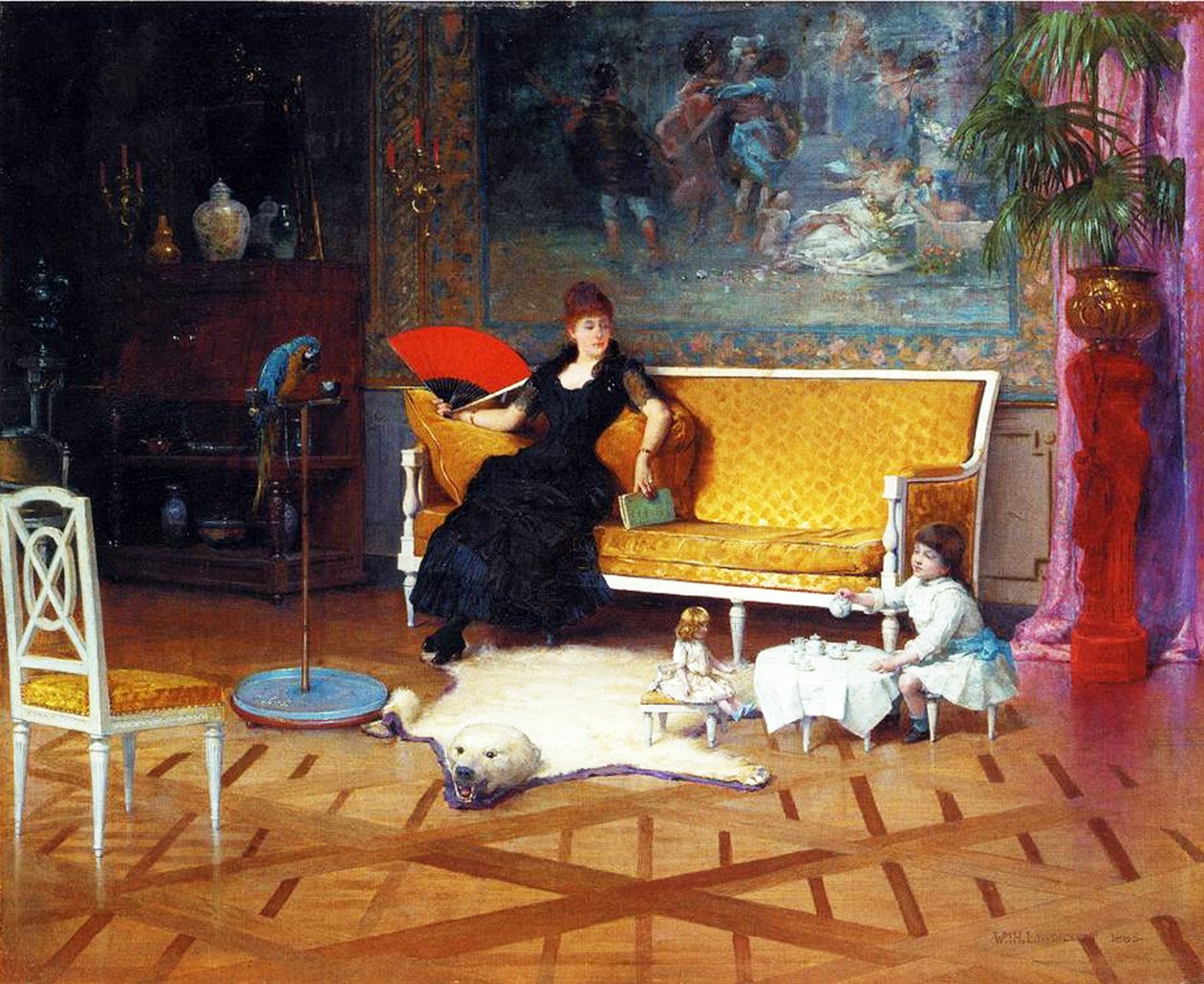 The Dolls Tea Time, 1885 panel üzerine yağlı boya by William Henry Lippincott