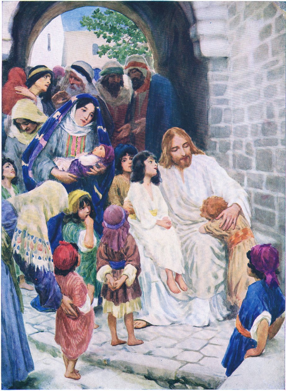 Thomas Nelson tarafından yayınlanan İncil Resimli Kitaptan İsa ve çocuklar, c.1950 by William Henry Margetson