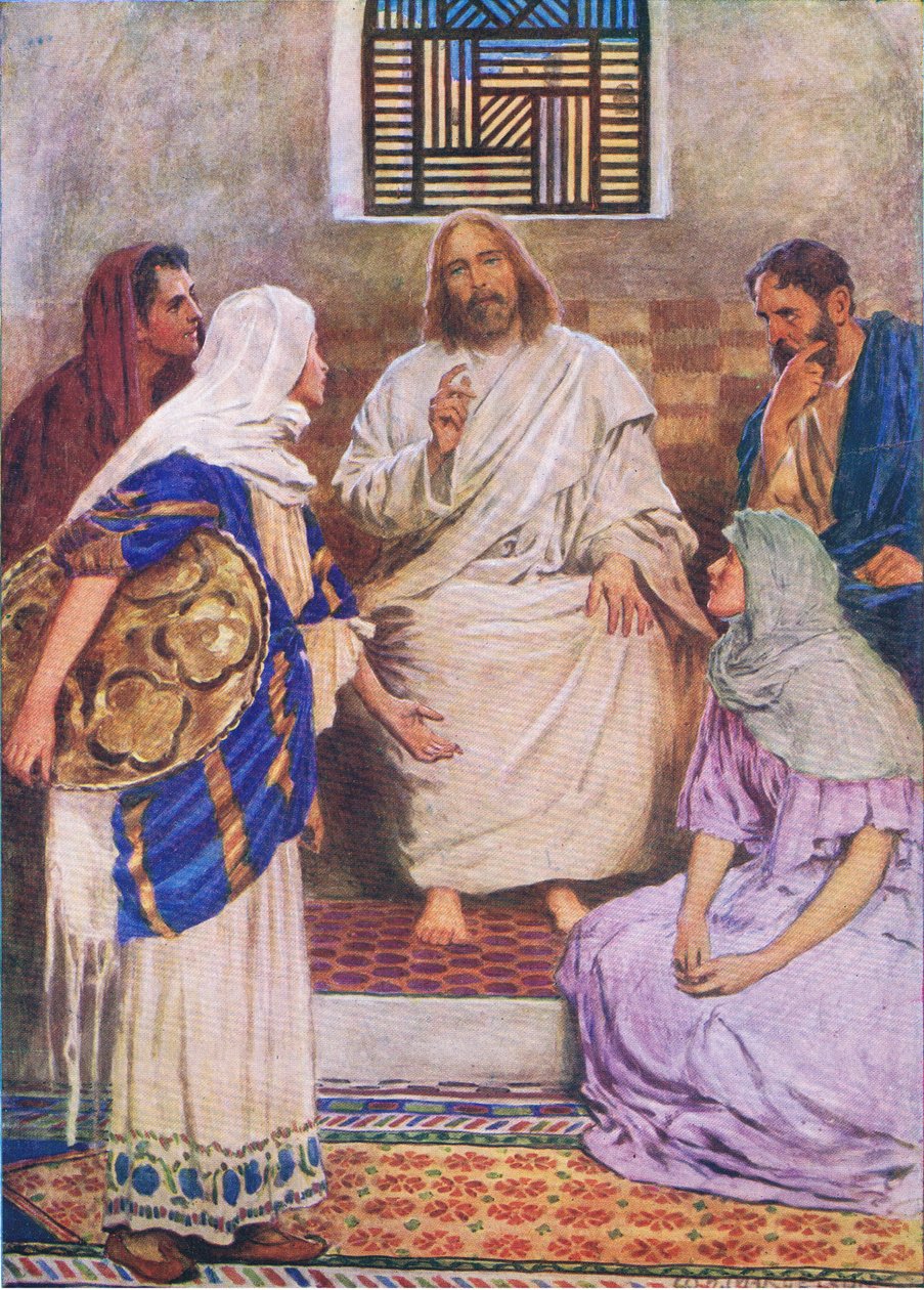 Thomas Nelson tarafından yayınlanan İncil Resimli Kitaptan iki kız kardeş, 1950 dolayları by William Henry Margetson