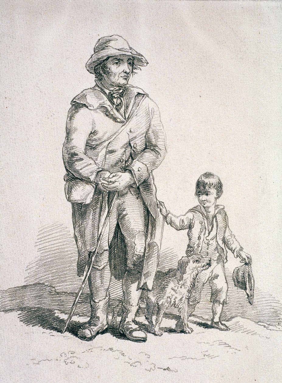 Bir köpeği ve bir çocuğu olan bir rustik, Taşra Karakterleri, 1813 by William Henry Pyne