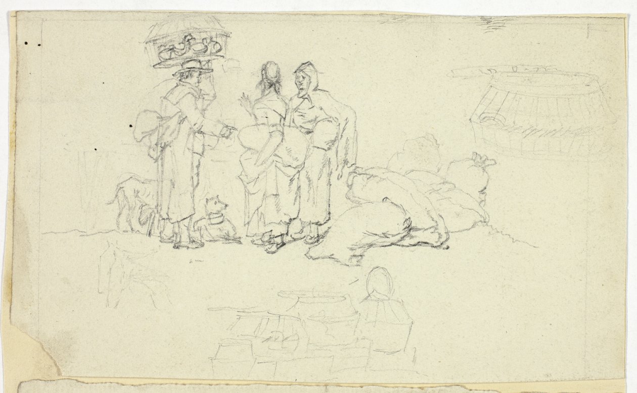 Pazar Malları ve Üç Eskizli Figürler by William Henry Pyne