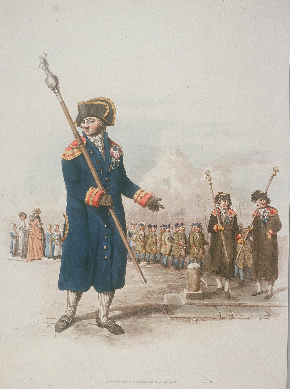 Bir personel tutan sivil kostümlü Parish Beadle, 1805 by William Henry Pyne