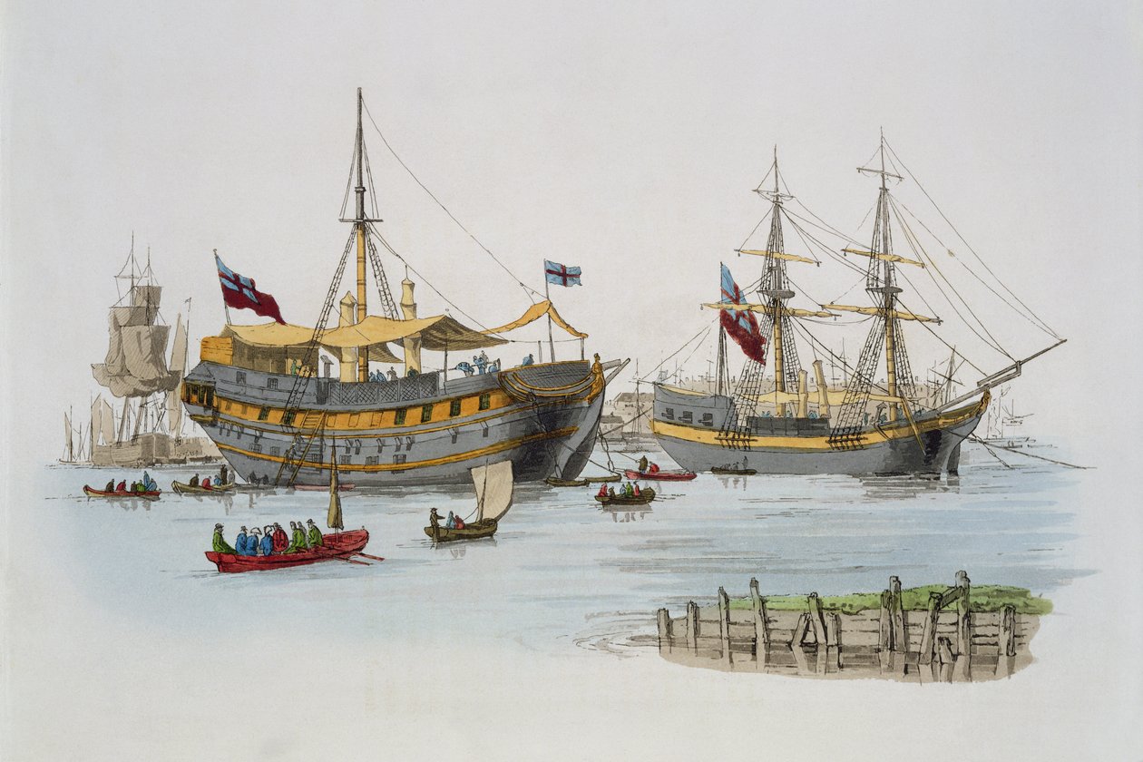 William Miller tarafından yayınlanan 'Büyük Britanya Kostümü'nden Hapishane Gemileri, 1805 by William Henry Pyne