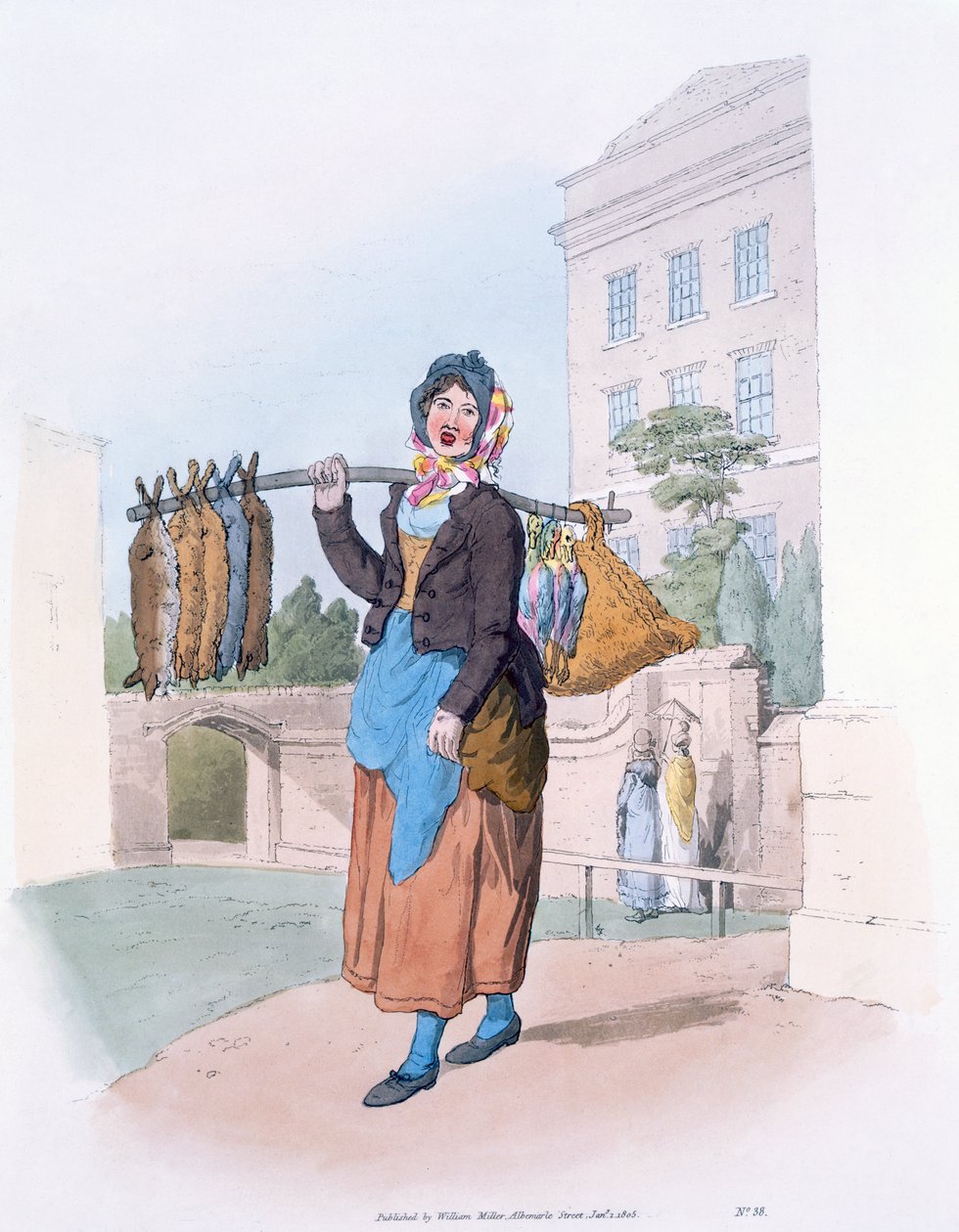 William Miller tarafından yayınlanan 'Büyük Britanya Kostümü'nden Tavşan Kadın, 1805 by William Henry Pyne