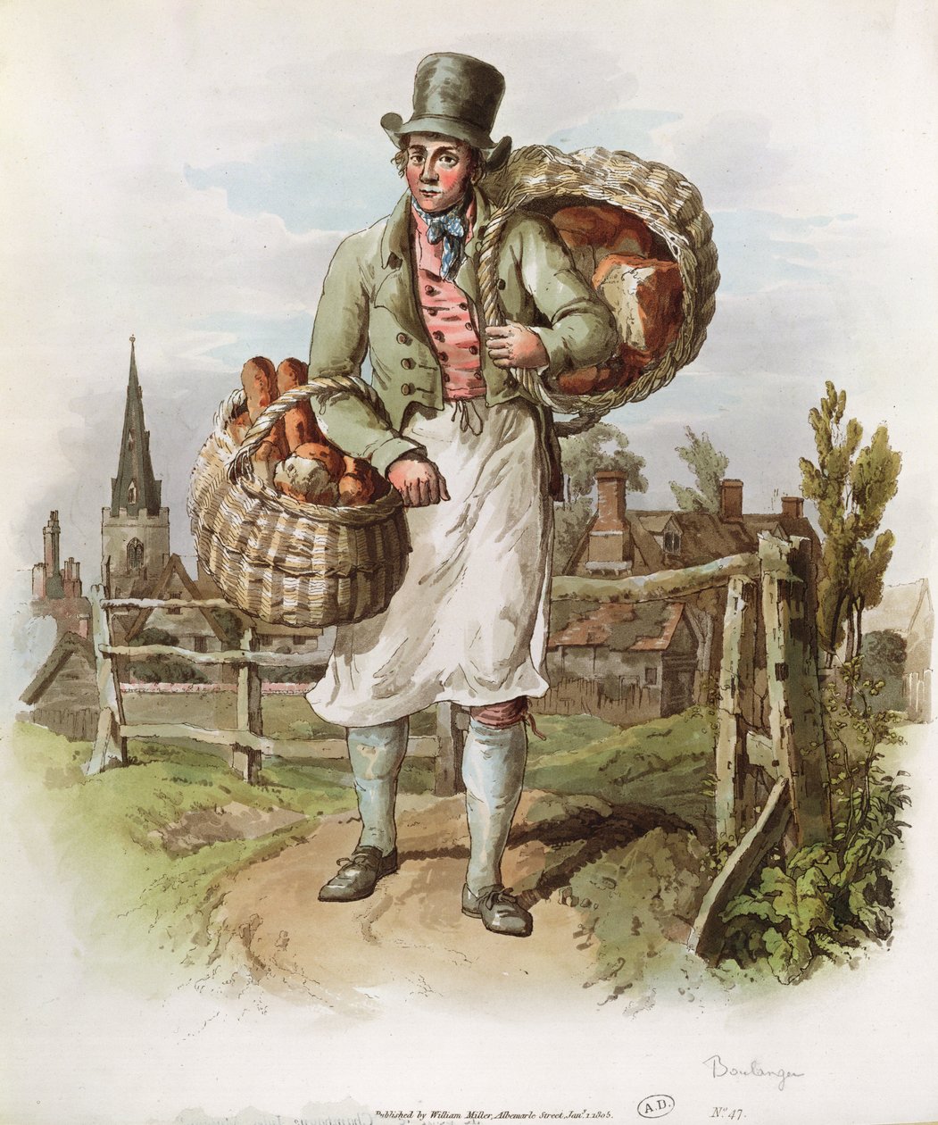 The Baker, 1804-08'de William Miller, Londra (aquatint) tarafından yayınlanan 'Büyük Britanya Kostümü'nden bir çizim by William Henry Pyne