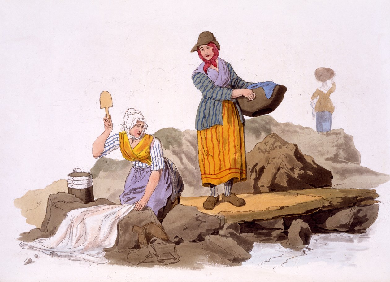 Çamaşırcı Kadınlar, The Costumes of Great Britain, pub'dan. Henry Miller, 1805 (el boyaması) by William Henry Pyne