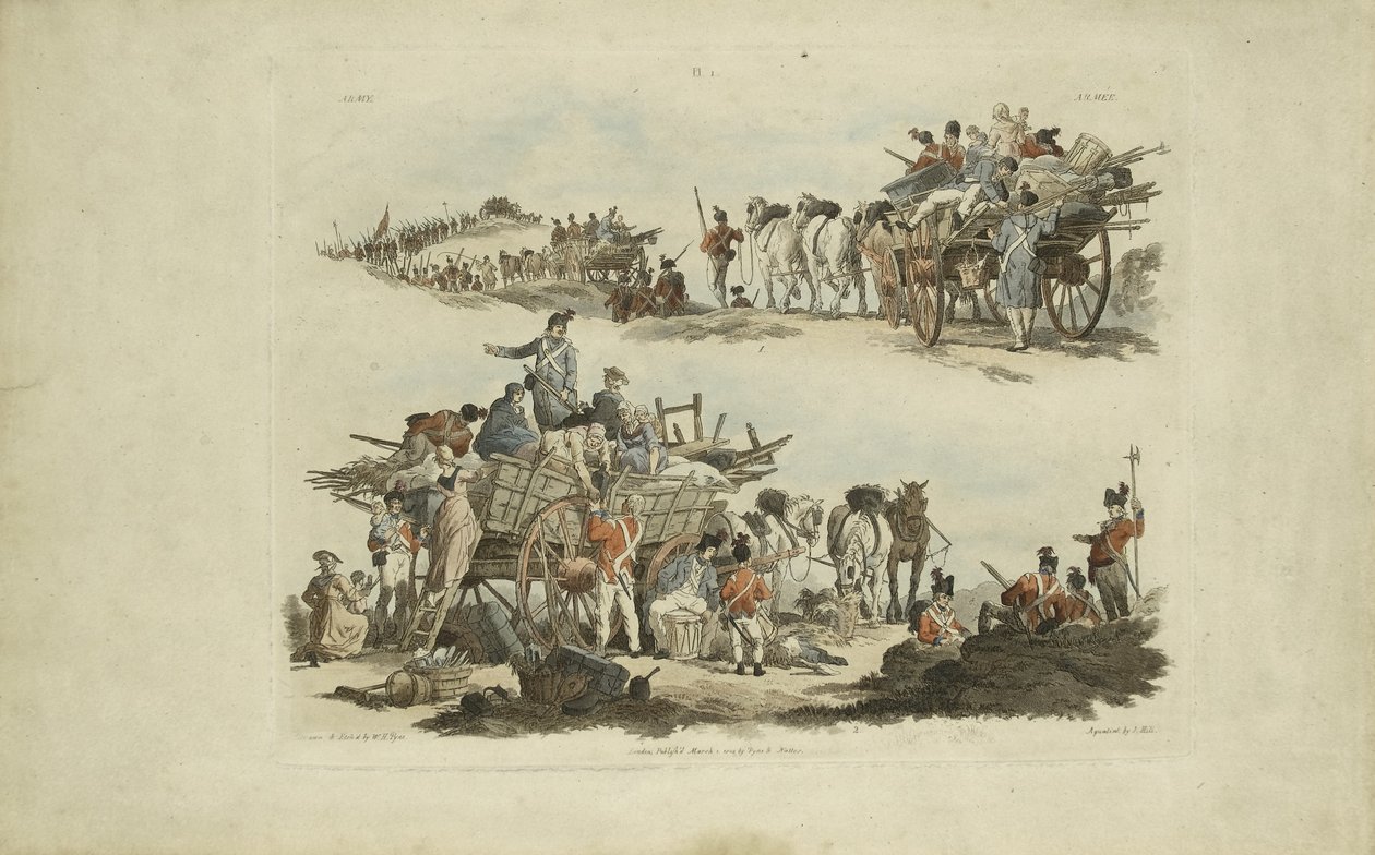 Kamp Sahneleri, 1803 (renkli gravür) by William Henry after Pyne