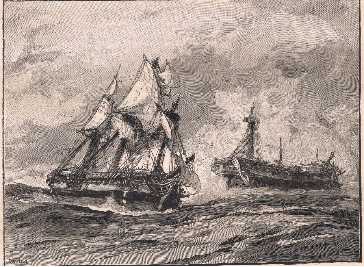 Arethusa ve Belle Poule AD 1778 by William Heysham Overend