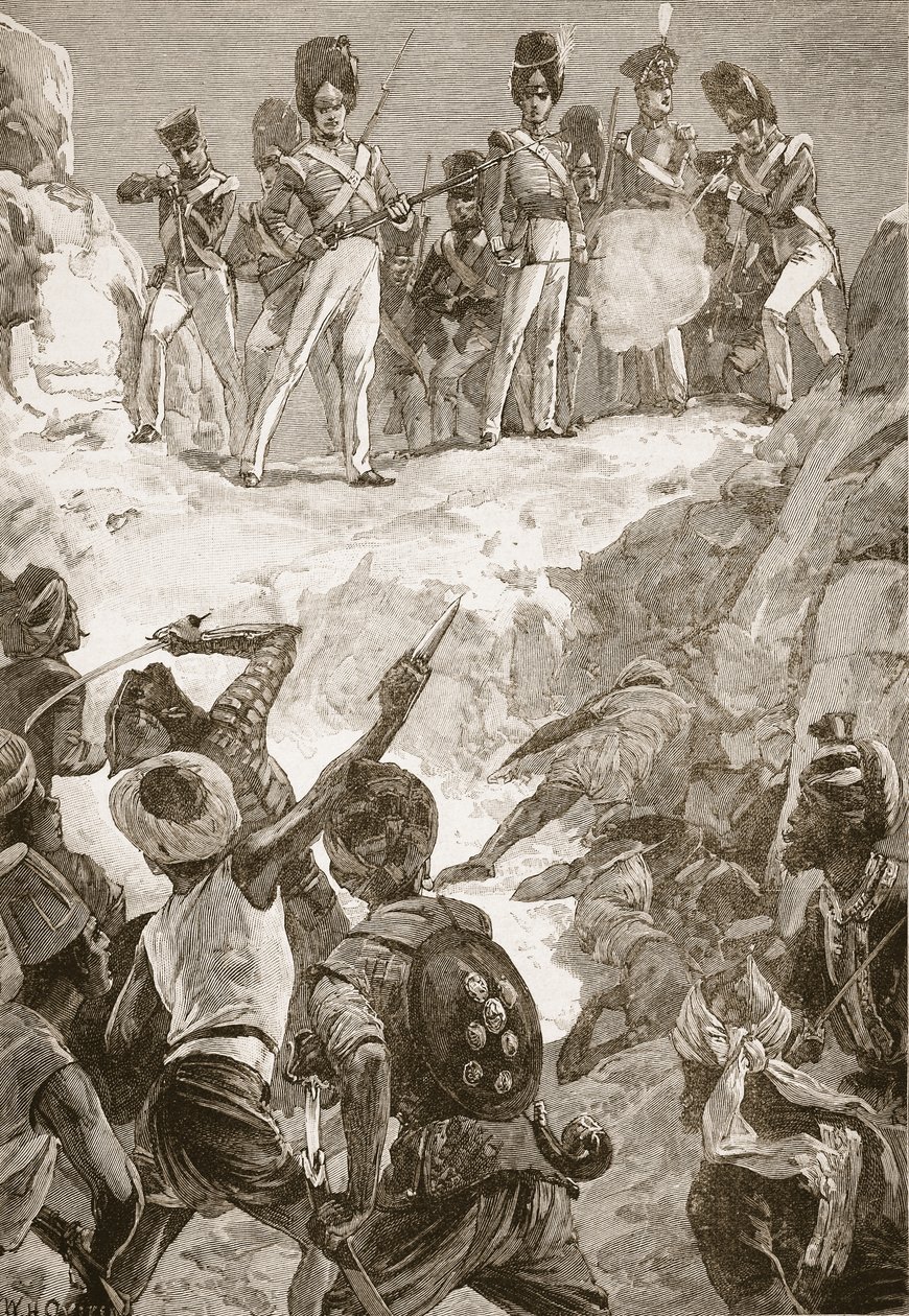 ಕಾರ್ಮೈಕಲ್‌ನ ಅನುಯಾಯಿಗಳು ತಮ್ಮ ಮುಂದೆ ಇದ್ದ ದಟ್ಟವಾದ ಪುರುಷರ ಗುಂಪಿಗೆ ಗುಂಡು ಹಾರಿಸಿದರು, ಆರ್ಕಿಬಾಲ್ಡ್ ಫೋರ್ಬ್ಸ್, ಜಿ ಹೆಂಟಿ ಮತ್ತು ಮೇಜರ್ ಆರ್ಥರ್ ಗ್ರಿಫಿತ್ಸ್ ಟರ್ಕ್ by William Heysham Overend