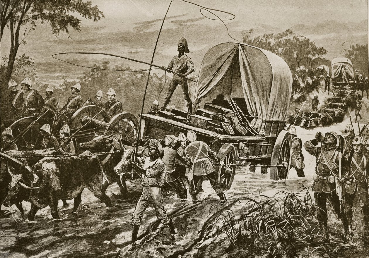 Zulu Savaşı: Etshowe yardım kuvveti bir dereyi geçiyor, Nisan 1879 by William Heysham Overend