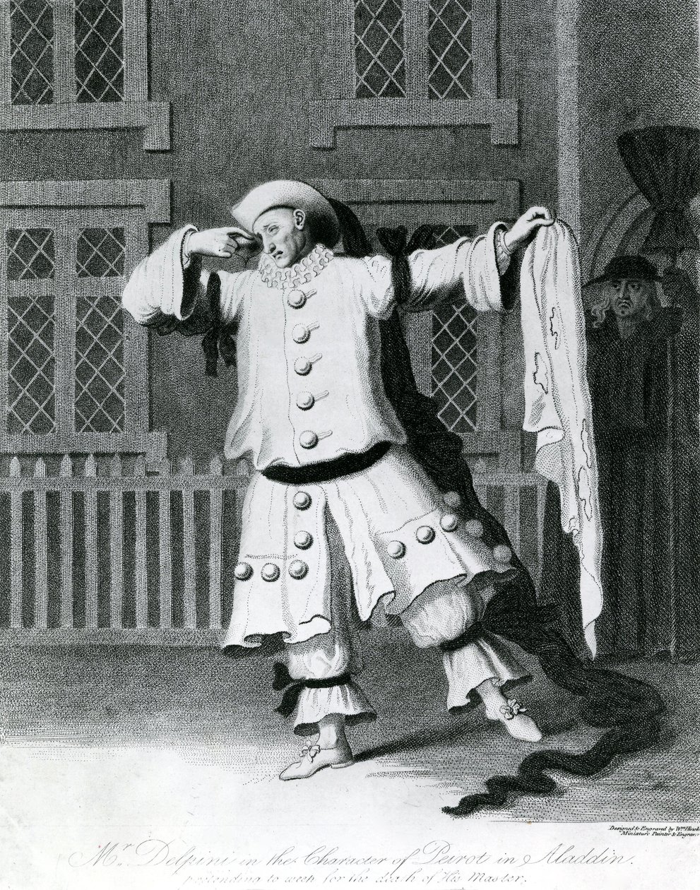 Mr Delphini in the character of Pierot in Aladdin, 1780-1790  by William Hincks