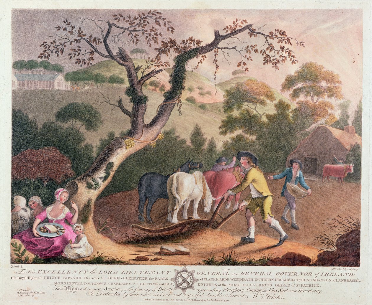 Çiftçilik, keten tohumu ekme ve tırmıklamanın görünümü, 1791 by William Hincks