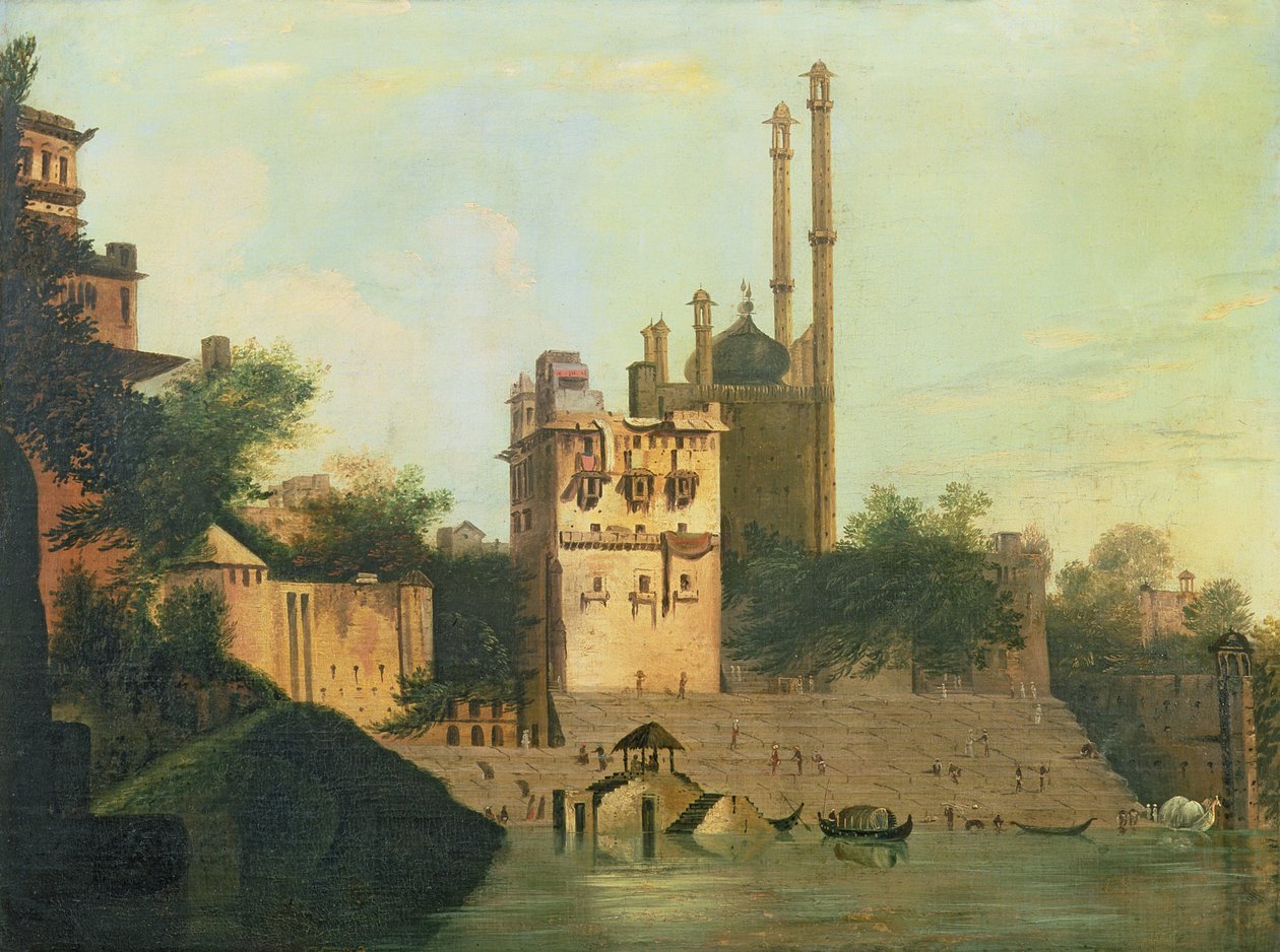 Foster 94 (88) Ganj Nehri üzerindeki Aurangzeb Camii, Raja Abal Sarayı, Benares by William Hodges