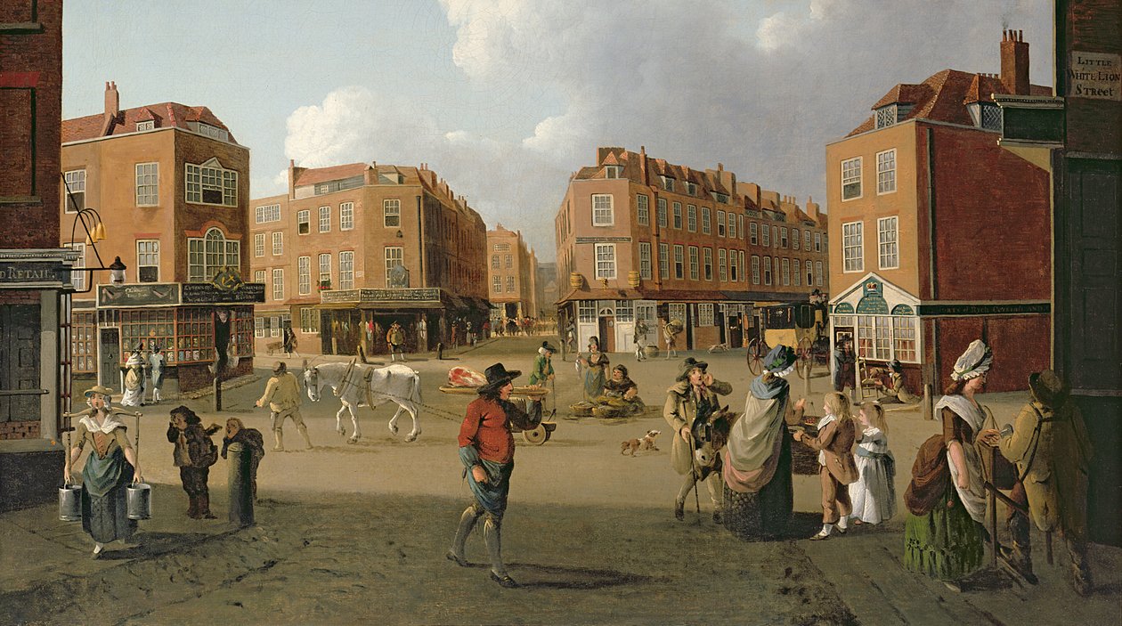 Seven Dials, Covent Garden tuval üzerine yağlı boya 353744 detayı by William Hodges