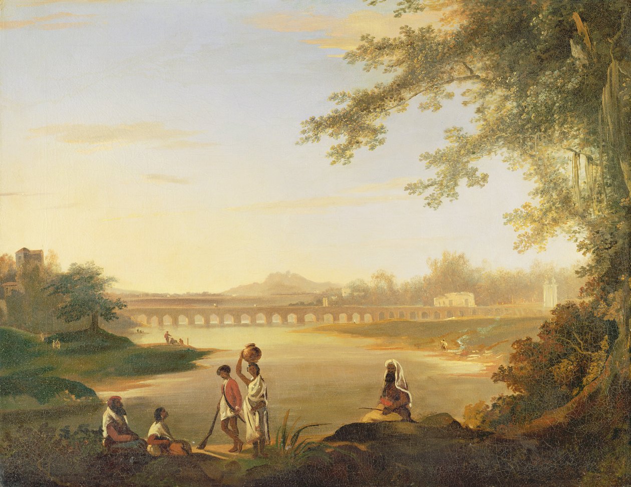 Bir Sepoy ve Yerlilerin Ön Planda Olduğu Marmalong Köprüsü, c.1783 by William Hodges