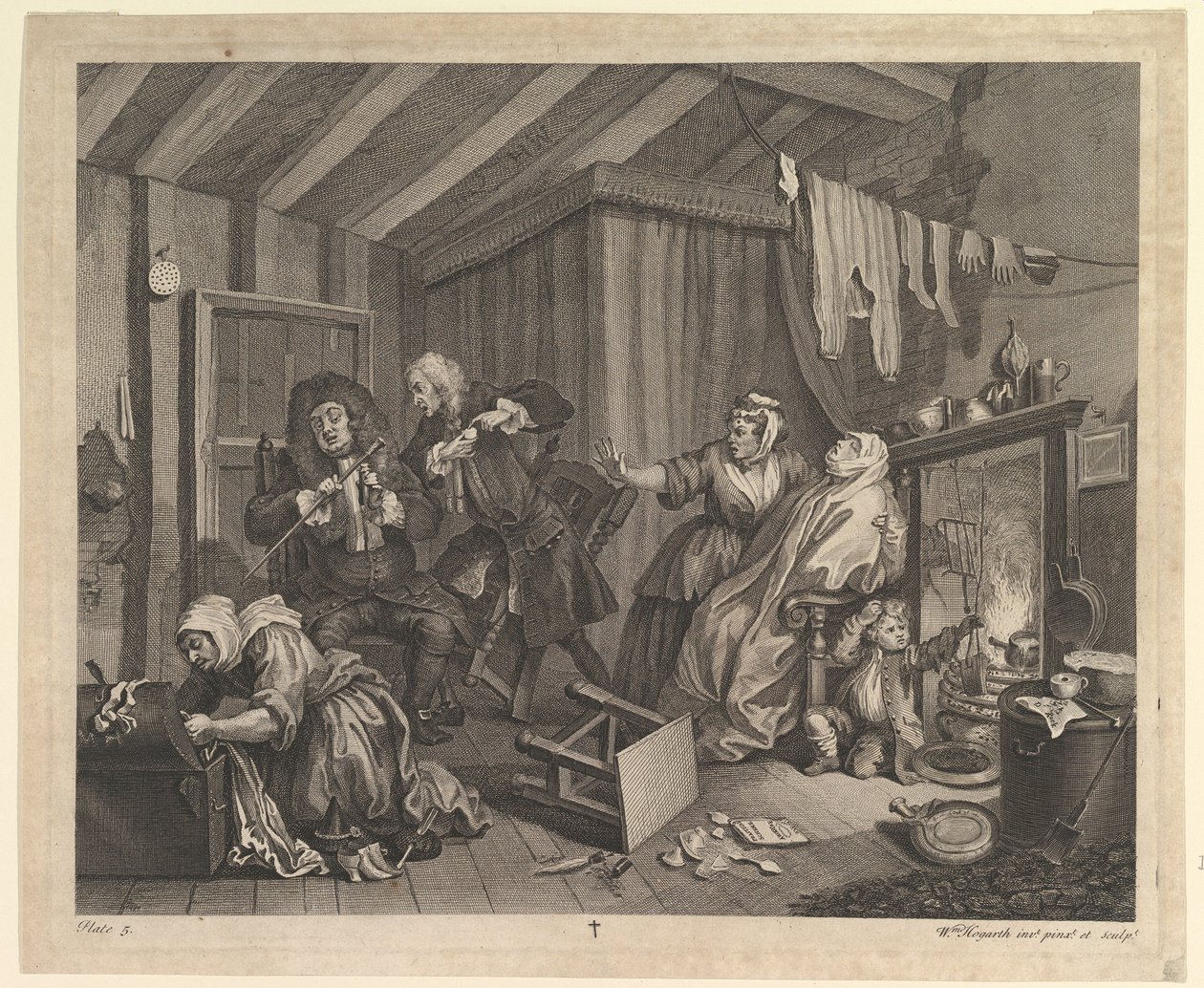 A Harlots Progress, Levha 5, Nisan 1732. by William Hogarth