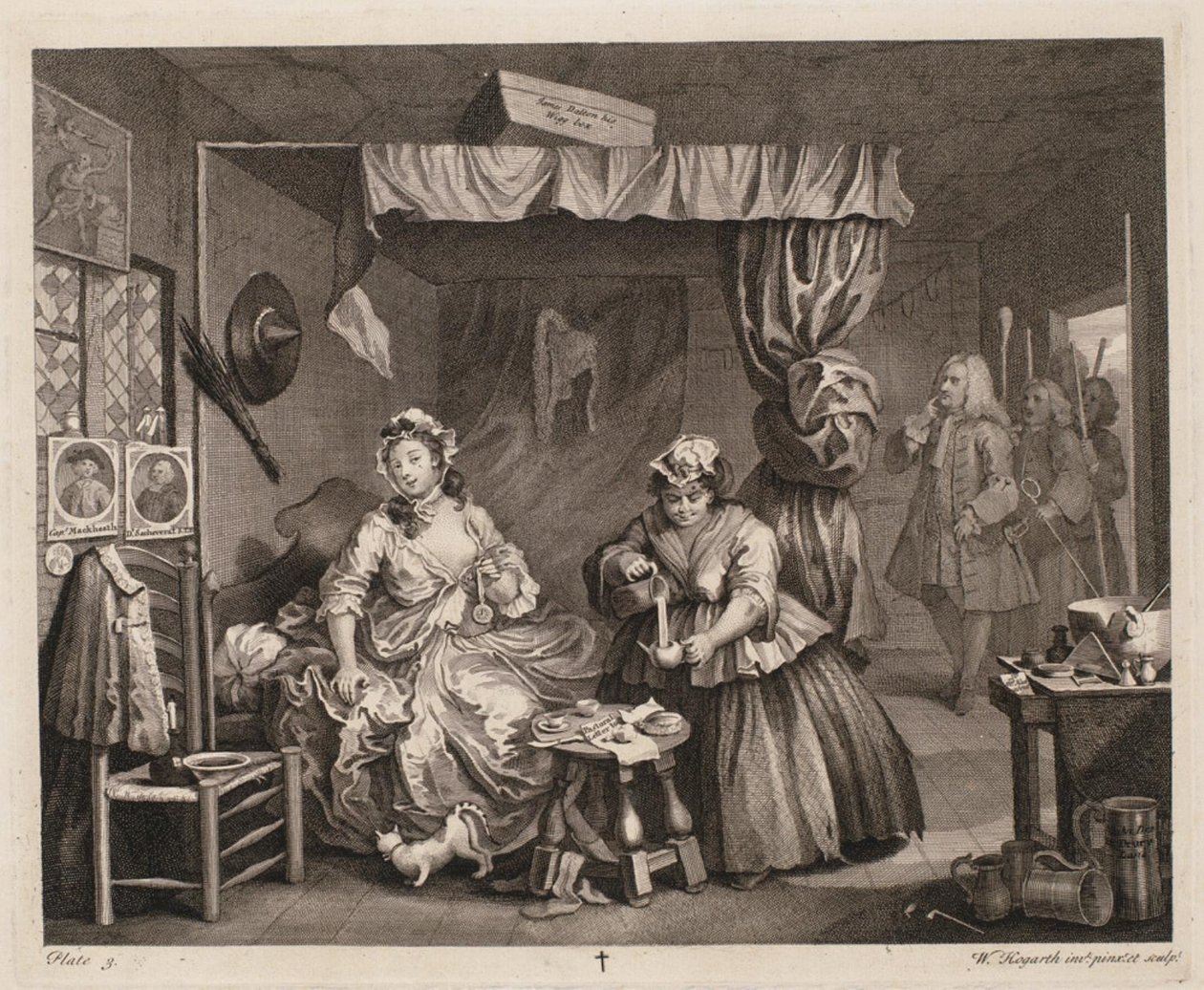 Bir Fahişenin İlerlemesi, levha 3 by William Hogarth