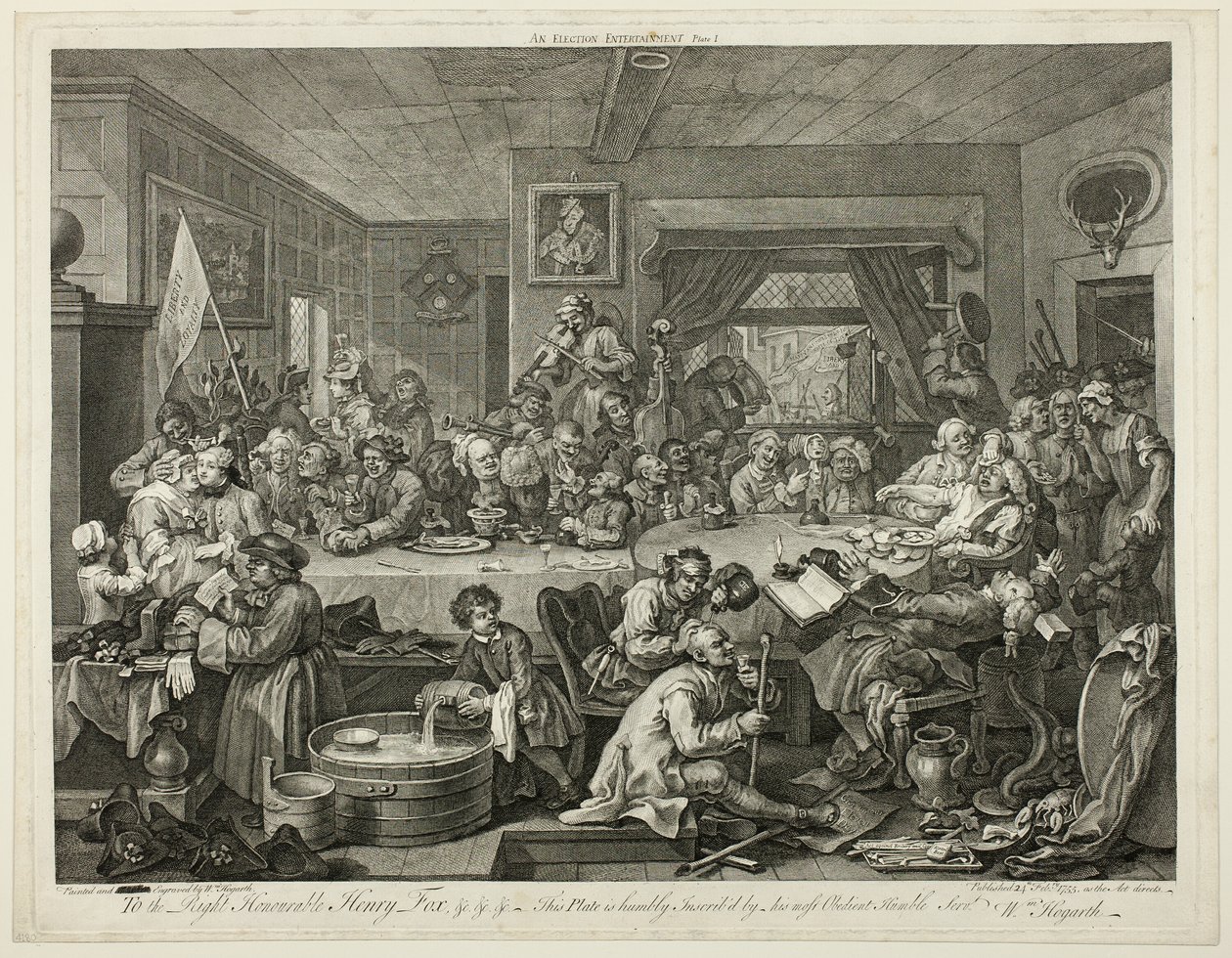 Bir Seçim Eğlencesi, Bir Seçimin Dört Baskısından birinci plaka by William Hogarth