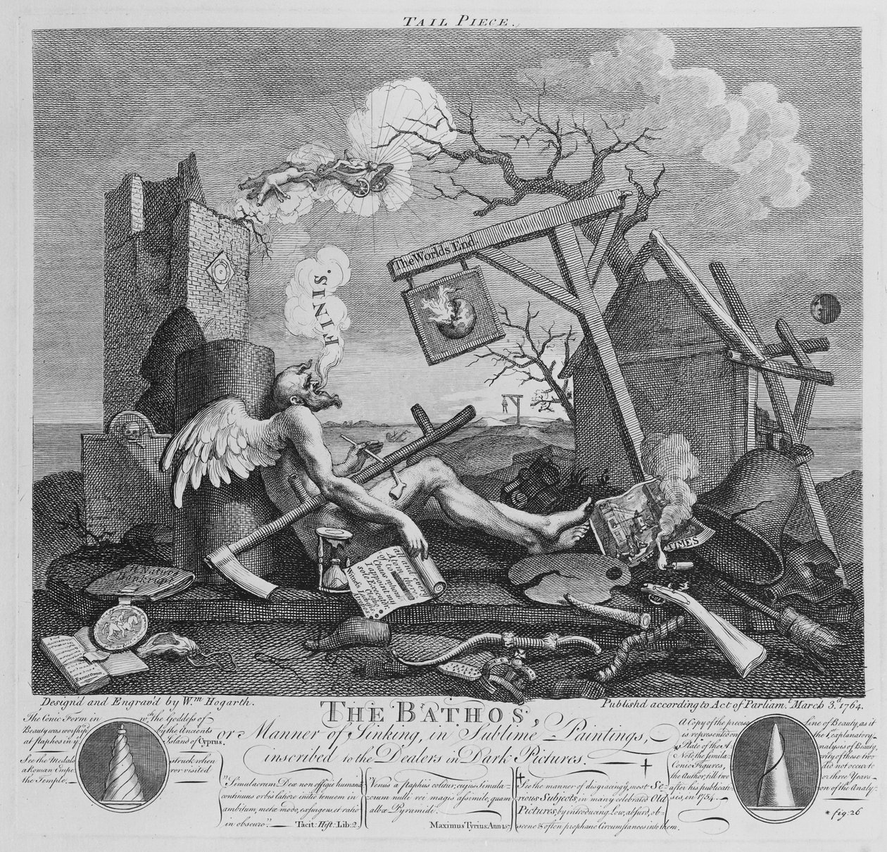Bathos, Batma Şekli, Karanlık Resimlerde Bayilere Yazılan Yüce Tablolarda, 1764 by William Hogarth