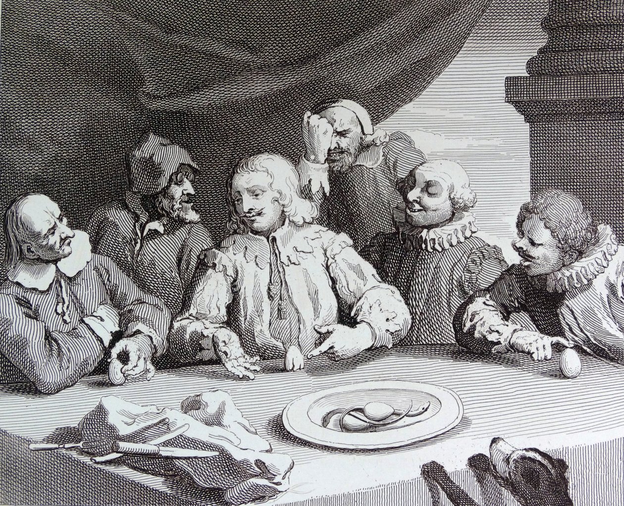 Kolomb'un Yumurtayı Kırması by William Hogarth