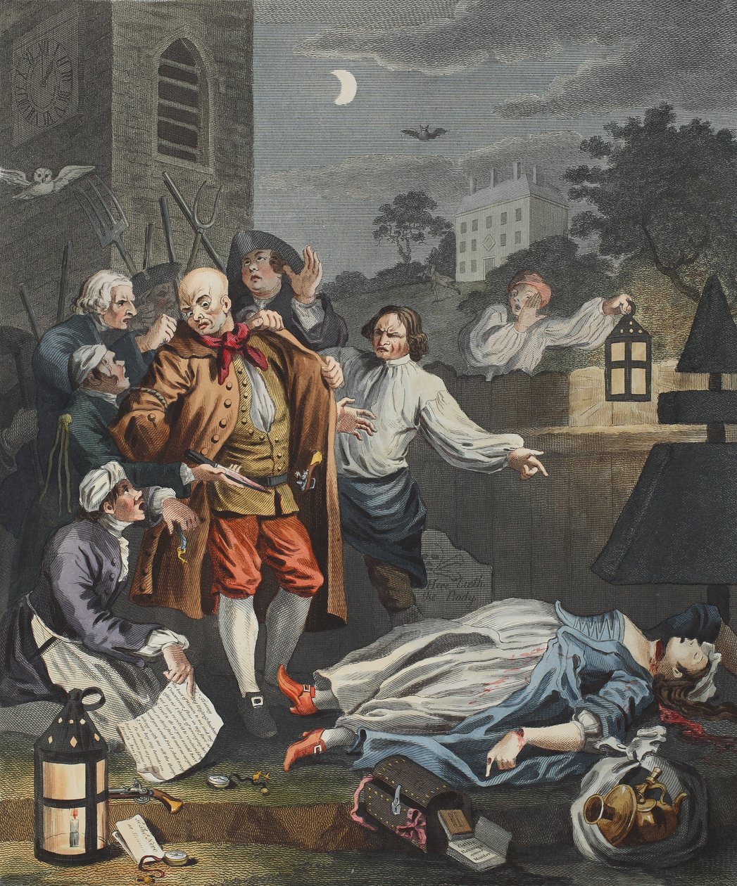 Zalimliğin Dört Aşaması'ndan Mükemmellik İçinde Zulüm, 'Hogarth Restore Edildi: Ünlü William Hogarth'ın Bütün Eserleri, Thomas Cook tarafından yeniden oyulmuş', pub. 1812 (el boyaması gravür) by William Hogarth