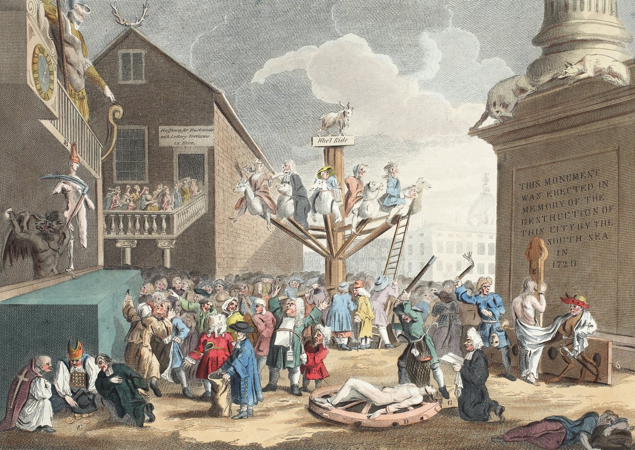 Güney Denizi'nin sembolik baskısı, 'Hogarth Restore Edildi: Thomas Cook tarafından yeniden oyulmuş ünlü William Hogarth'ın Tüm Eserleri'nden illüstrasyon, pub. 1812 (el boyaması gravür) by William Hogarth