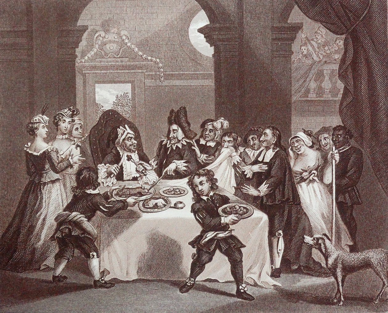 William Hogarth'ın 'Sancho doktoru tarafından aç bırakıldı' başlıklı gravürü by William Hogarth