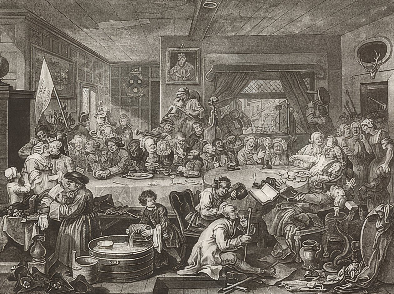 Bir Seçimin Dört Baskısı / Genel Seçimler. Sayfa 1: Bir Seçim Eğlencesi. 1755 by William Hogarth