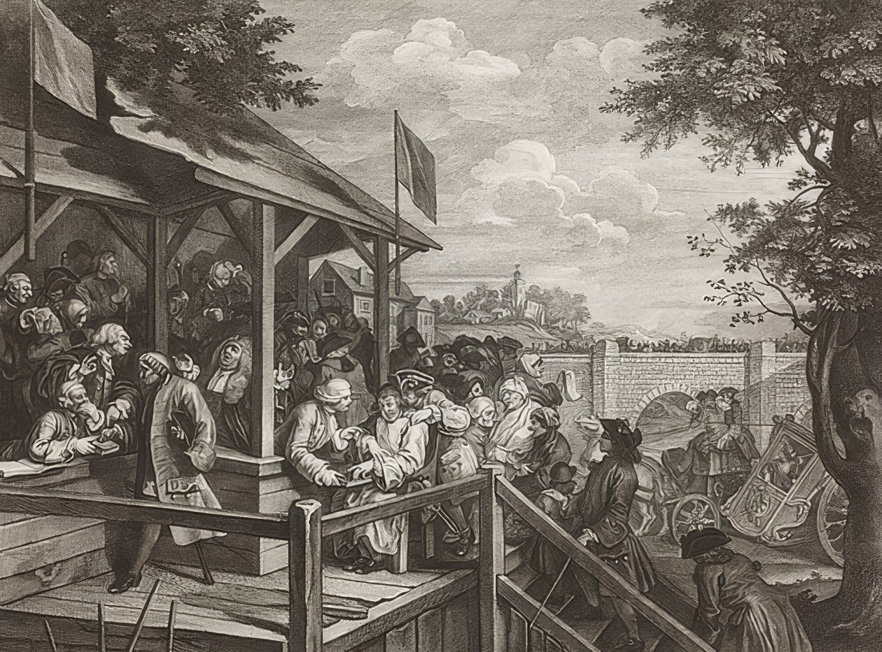 Bir Seçimin Dört Baskısı / Genel Seçimler. Sayfa 3: Oylama / Oylama. 1758 by William Hogarth