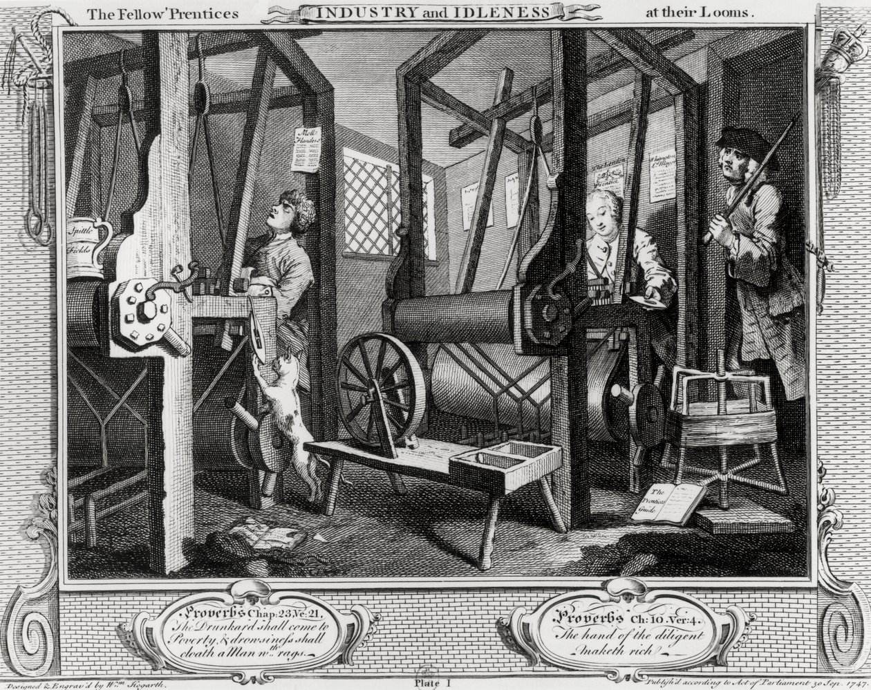 Sanayi ve Aylaklık, Çıraklar Tezgahlarında, levha 1 by William Hogarth