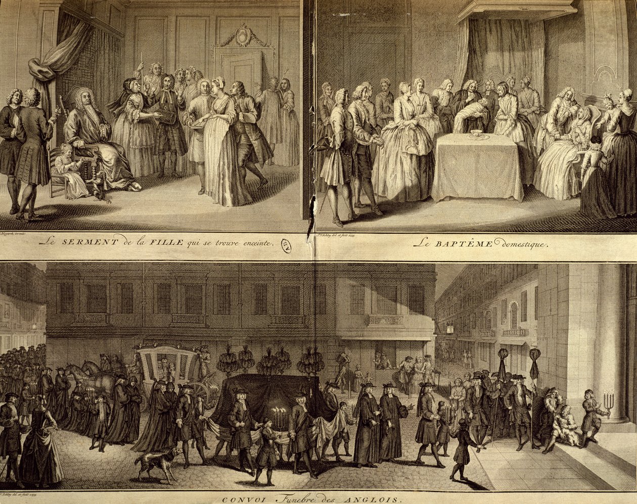 Genç hamile kadının kararı, vaftiz ve cenaze by William Hogarth