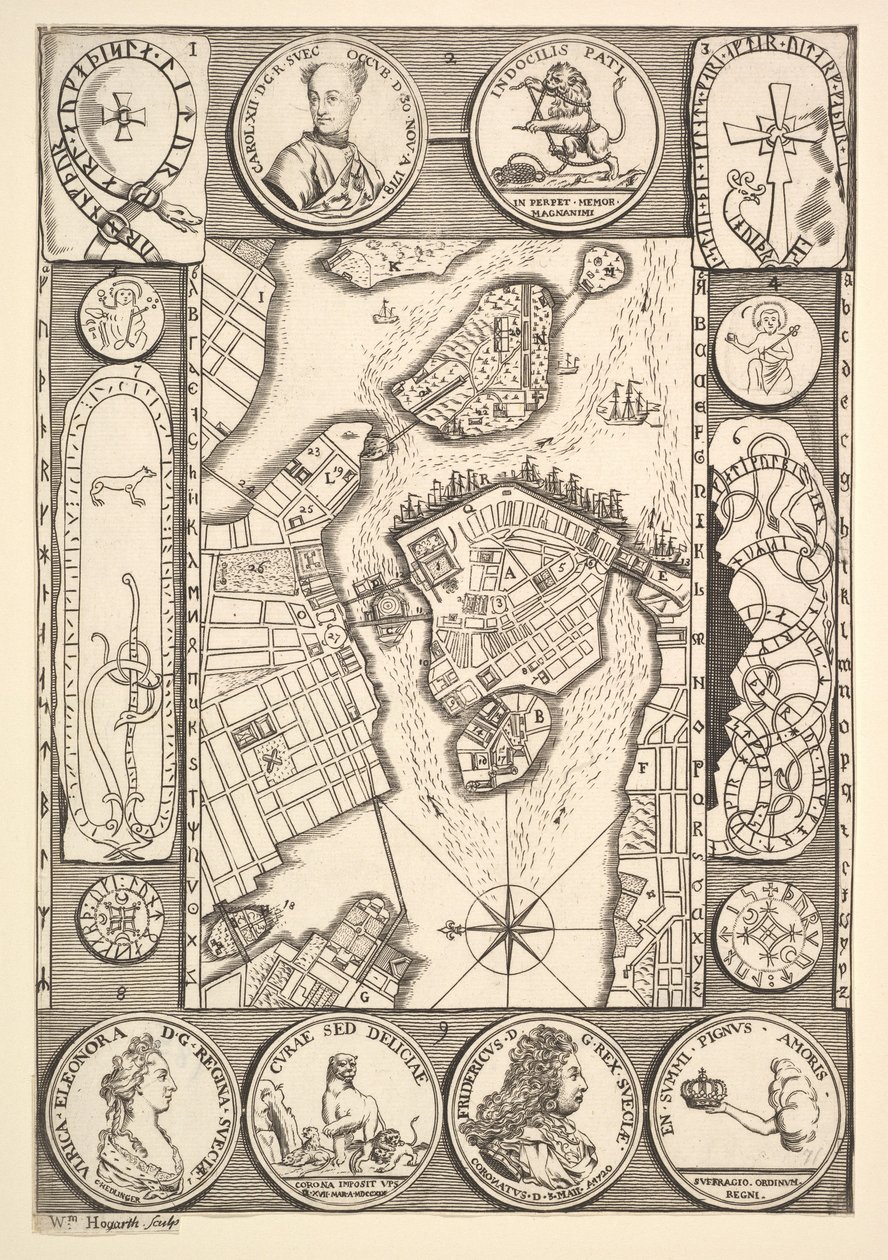 Stockholm Aubry de La Mottrayes Haritası Avrupa, Asya ve Kısım boyunca seyahat ediyor..., 1723-24. by William Hogarth