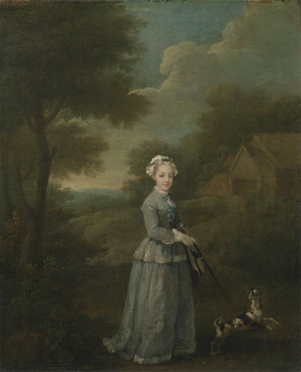Köpeğiyle Bayan Wood, 1730 dolayları (tuval üzerine yağlı boya) by William Hogarth