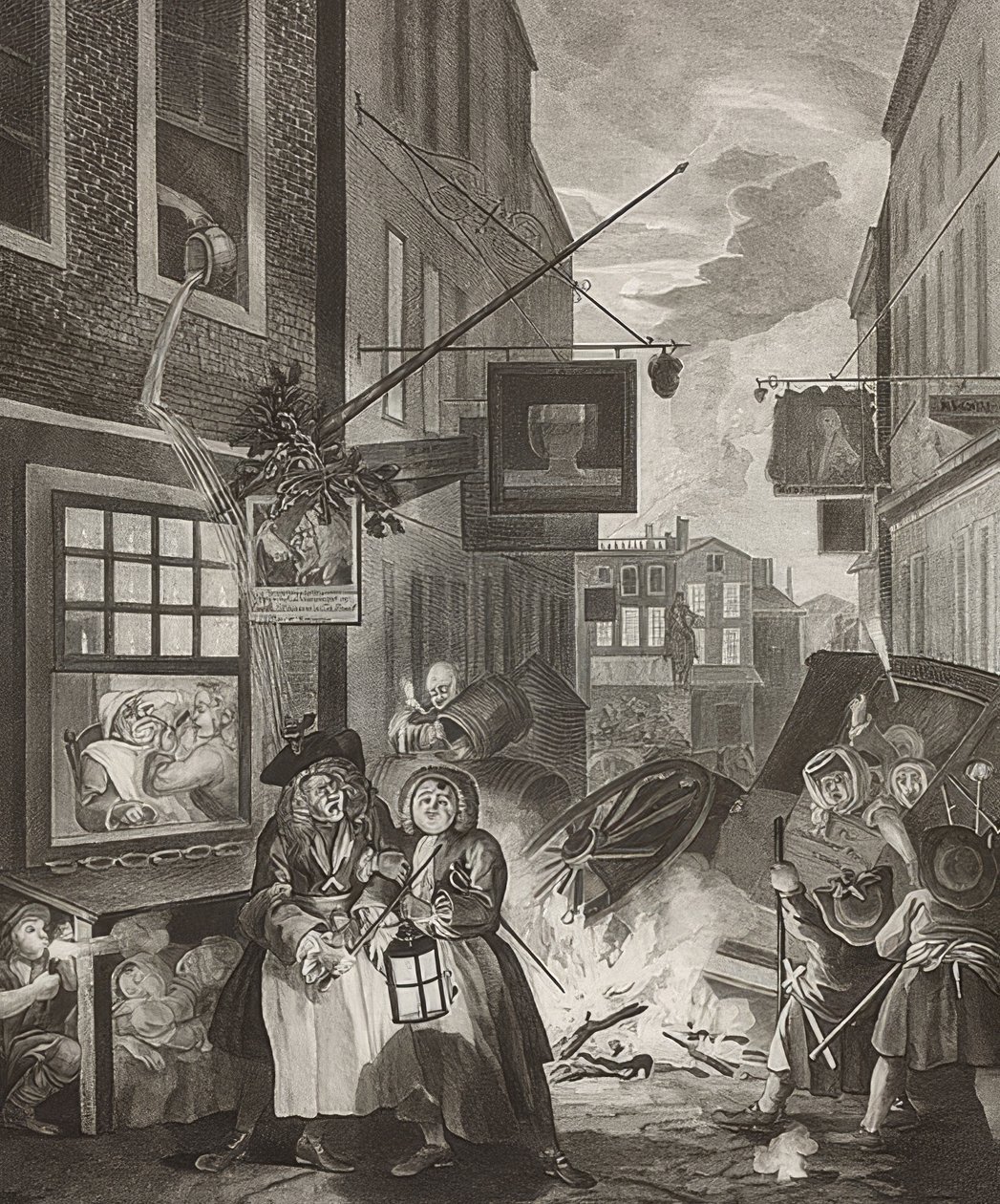 Gece gece. Gönderen: Günün Dört Saati / Günün dört saati. 1738 by William Hogarth