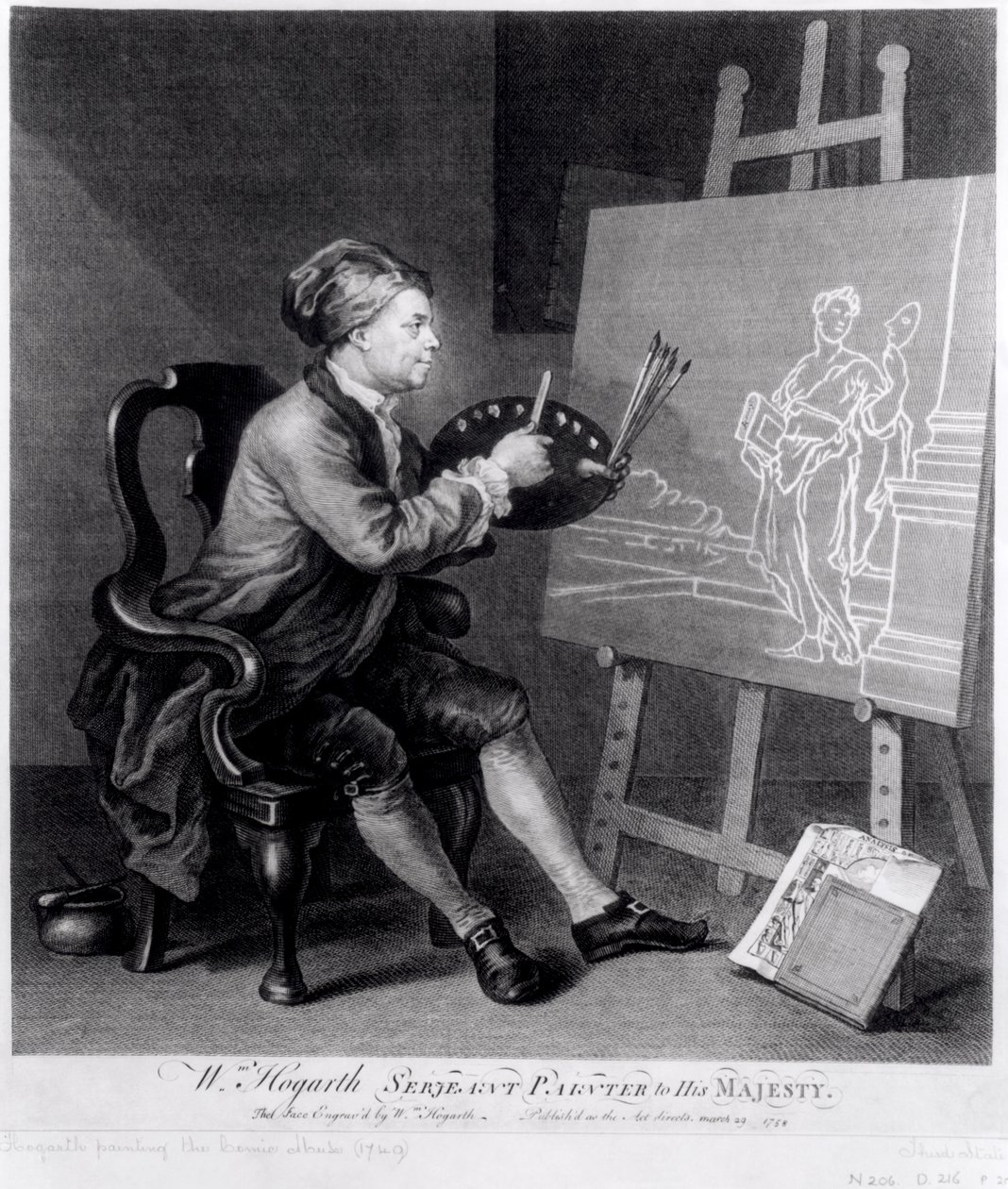 Kendi Kendine Portre, Ressam tarafından oyulmuş Çizgi Roman İlhamını Boyama, pub. 1758 by William Hogarth